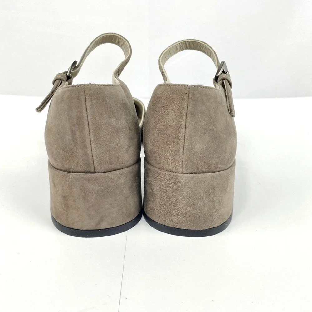 NEW Ellen Tracy Suede Leather Flats Women's 7.5 B D'Orsay Ankle Strap Taupe VTG